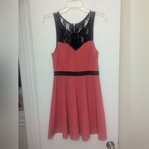 Black Lace with Coral Mini Dress